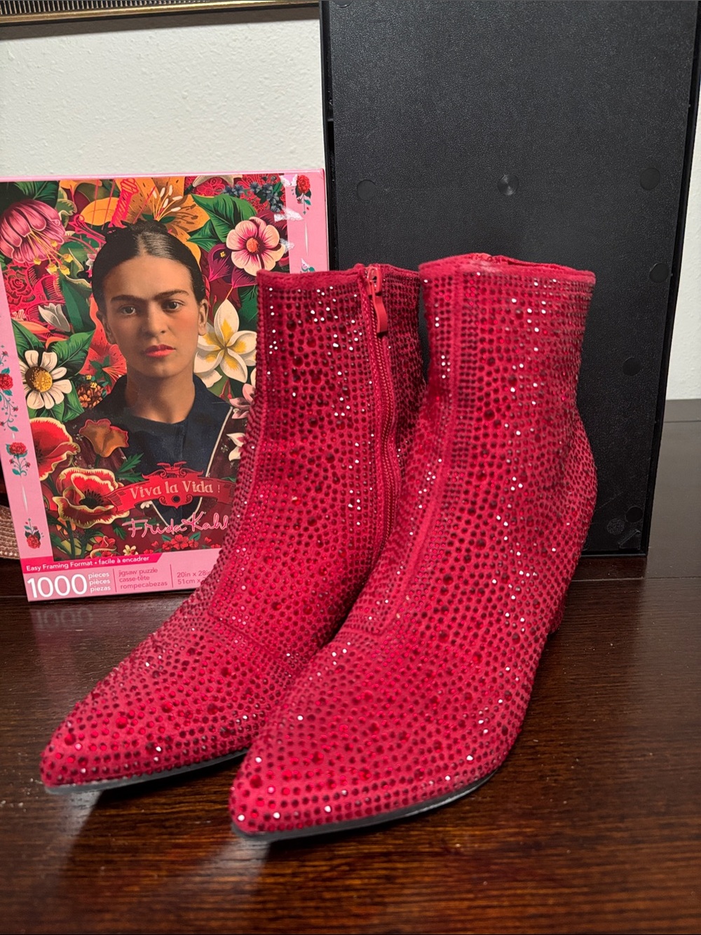 Forever Red Rhinestone Pointed-Toe Ankle Boots